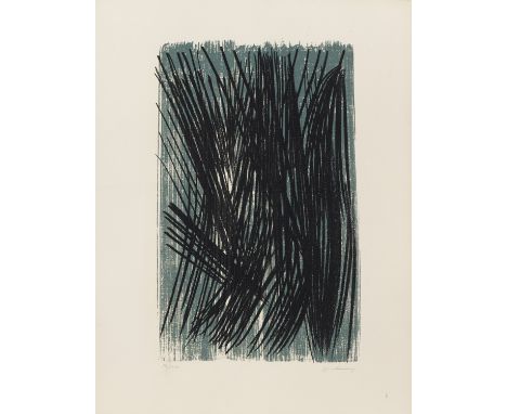 Hans Hartung.  (1904 Leipzig - 1989 Antibes). L - 36. 1957. Farblithographie auf Arches Velin (mit WZ). 49 x 32 cm (65,5 x 50
