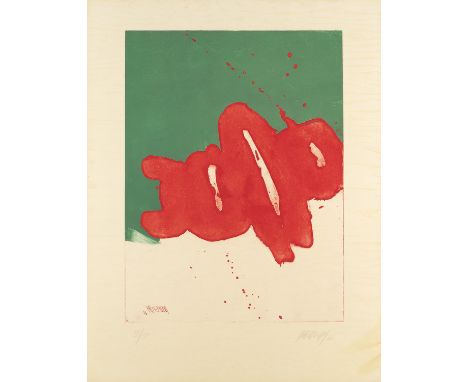 Markus Prachensky.  (1932 Innsbruck - 2011 Wien). Rot und grün. 1966. Radierung und Aquatinta auf Velin. 49 x 36,5 cm (65 x 5