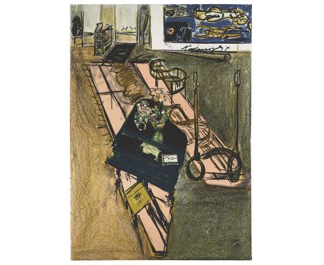 Norbert Tadeusz.  (1940 Dortmund - 2011 Düsseldorf). Im Atelier. 1994. Farblithographie auf Velin. 99 x 140 cm. Signiert, dat
