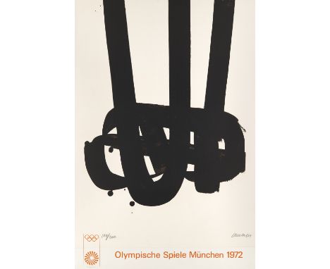 Pierre Soulages.  (1919 Rodez - 2022 Nimes). Olympische Spiele München 1972. Lithographie auf Vélin d'Arches (mit Wz.). 83 x 