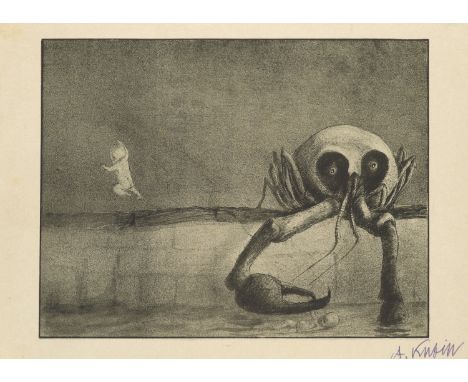 Symbolismus Alfred Kubin (1877 Leitmeritz - 1959 Zwickledt)Die Stunde der Geburt. 1903. 19,5 x 25,4 cm (22,6 x 31,4 cm). Lith