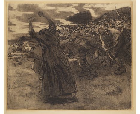 Käthe Kollwitz.  (1867 Königsberg - 1945 Moritzburg). Losbruch, aus: Bauernkrieg. 1946. Strichätzung, Kaltnadelradierung, Aqu