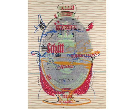 Deutsche Nachkriegsmoderne Stefan Wewerka u. Dieter RothKümmelei. 1970. Farbserigraphie auf Pergaminpapier. 65 x 44 cm (69,5 