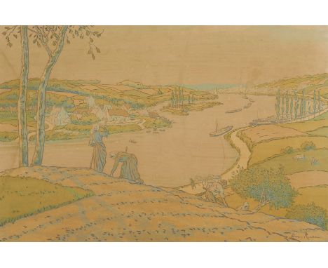 Jahrhundertwende Henri Riviere (1864 Paris - 1951 Sucy-en-Brie)Le Fleuve. 1897. Farblithographie auf Velin, auf Karton kaschi