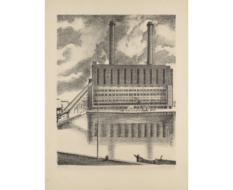 Neue Sachlichkeit - - Carl Grossberg.  (1894 - 1940). Ansicht von Westen. Aus: BEWAG Kraftwerk West. 1930/31. Lithographie au