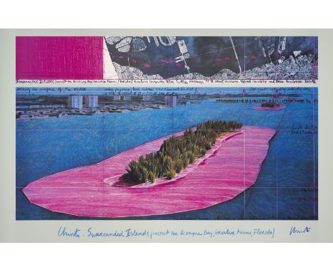 Christo (d. i. Chr. Javacheff).  (1935 Gabrovo/Bulgarien - 2020 New York). Surrounded Islands. 1982. Plakat in Offsetlithogra
