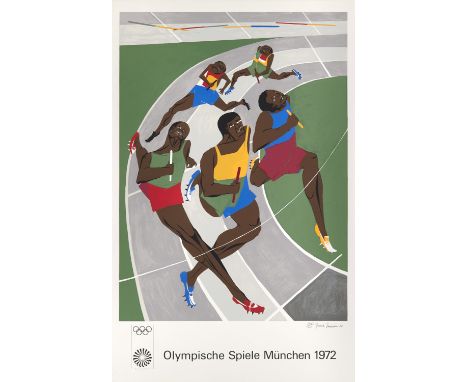 Jacob Lawrence.  (1917 Atlantic City - 2000 Seattle). Olympische Spiele München 1972. 1971. Farbserigraphie auf leichtem Veli