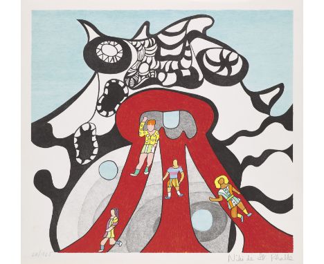Niki de Saint Phalle.  (1930 Neuilly-sur-Seine - 2002 San Diego). 2 Farblithographien. In: Le Golem. 1972. Je Lithographie in
