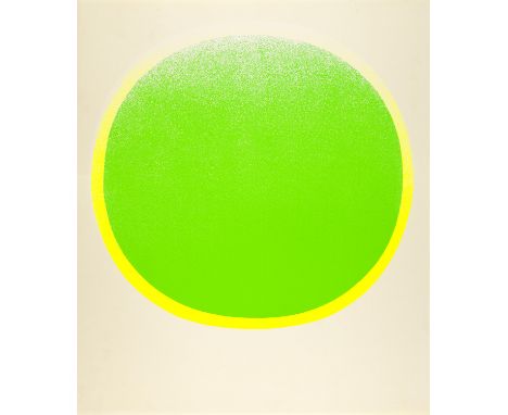 Rupprecht Geiger.  (1908 - 2009 München). Grüner Kreis mit gelbem Kranz auf weiß. 1971. Serigraphie in Farbe auf Velinkarton.