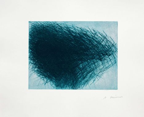 Wiener Aktionismus - - Arnulf Rainer.  (1929 Baden b. Wien). Schwarm. 2024. Kaltnadelradierung in Blau, Türkis und Schwarz au