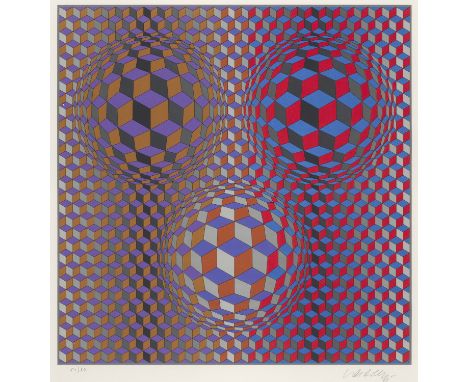 Victor Vasarely.  (1906 Pécs - 1997 Paris). Conjoction. 1987. Farblithographien auf Velin. 41 x 40,4 cm (59,7 x 54 cm). Signi