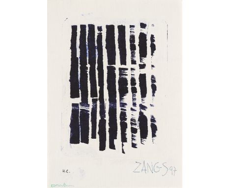 Herbert Zangs.  (1924 - 2003 Krefeld). o.T. (Scheibenwischerbild). 1997. Blauvioletter Tiefdruck in Acryl. (Handdruck mit uni