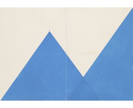 Hermann Glöckner.  (1889 Dresden - 1987 Berlin). Aufgipfelung in Blau. 1977. Faltung und Tempera auf Maschinenbütten. 21 x 29