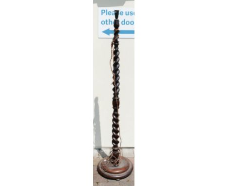 Early 20th Century barley twist Oak standard lamp. height to top of fitting 153cm 