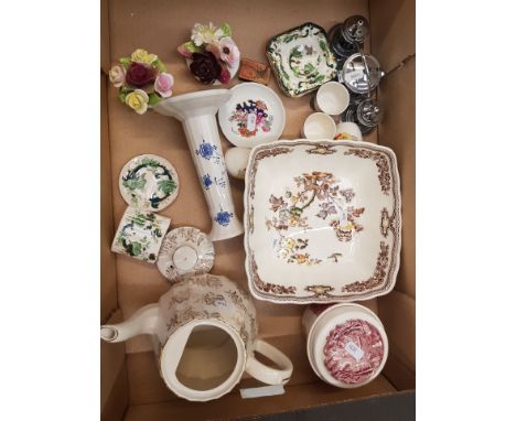 A mixed collection of ceramic items to include Mason's fruit bowl, Sadler Crinolin Lady teapot, Mason's candlestick holder et