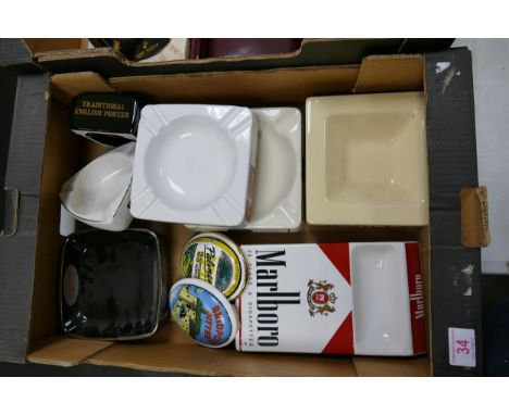 A collection of Wade Advertising Ashtrays including Marlboro, Barclay Banks, Carillo Bitter etc   .  These items were removed