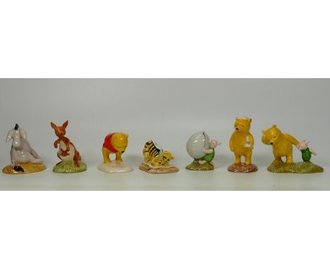 Boxed Royal Doulton Winnie The Pooh figures Pooh lighting the Candle Wp11, Eeyore Tail Wp7, Tigger signs the Rissolution Wp6,