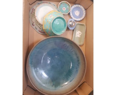 A mixed collection of ceramic items to include Wedgwood Jasperware Table lighter and pin dishes, oriental bowls together with