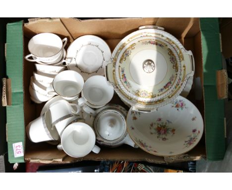 A mixed collection of item to include Wedgwood Plaza patterned cups, Royal Doulton Romeo patterned cups &amp; saucers, Minton