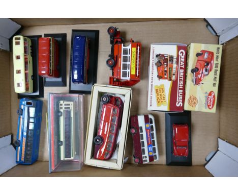 A collection of Great British Buses including Corgi Leyland Tiger, Plaxtons Paramount, Morris Minor 1000 Royal Mail Van etc 