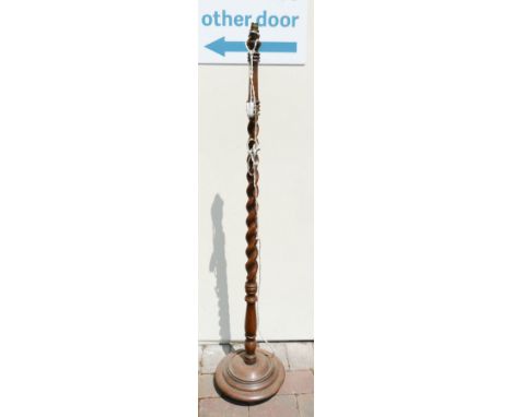 Early 20th Century Oak barley twist standard lamp. height to top of fitting 140cm 