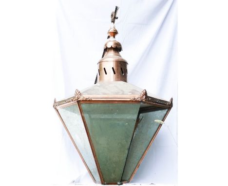 Large Vintage Copper Street Lamp Sized Shade / Lantern, with top mounted fittings height 109cm