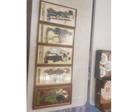 A collection of framed Maws Tiles to include Chimney Sweep, Street Trader, Victorian Used Vendors, Chorus Girl, Pickwick pape