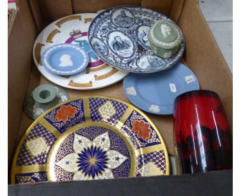 A Mixed Collection of Ceramic Items to Include Caverswall Plate in the Imari Pallete together with Wedgwood Jasperware Items,