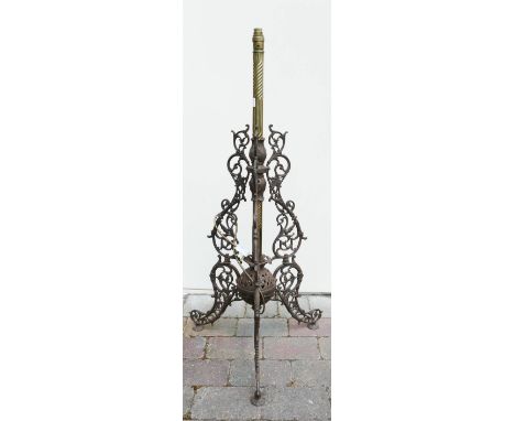 Late Victorian Brass and Cast iron lamp. height to top of fitting 100cm 