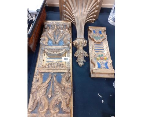 2 ITALIAN GILDED BOOK STANDS WITH A GILDED WALL BRACKET