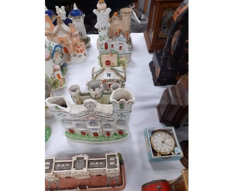 COLLECTION OF 19C STAFFORDSHIRE COTTAGES, MODEL OF THE HOUSES OF PARLIAMENT (7)