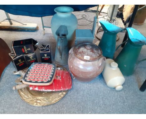 WATNEYS ADVERTISING PLAQUE, BRASS WALL LIGHT, GUINESS GLASSES, STONEWARE POT, ENAMELS ETC (15)