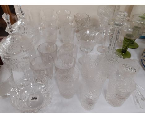 COLLECTION OF ETCHED &amp; CUT GLASSWARE, VICTORIAN CANDLE STICK ETC (28 )