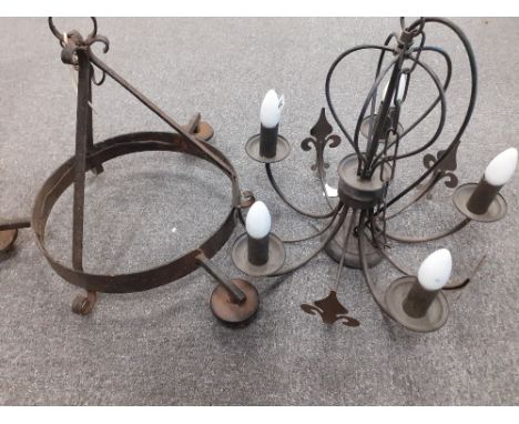 FLAT IRON LIGHT FITTING WITH BRANCHES, MODERN CENTRE LIGHT FITTING, 2 WALL LIGHTS