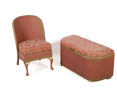 Two matching items of Lloyd Loom style furniture. Including a pink chair and a stool/storage box. Max. H77cm