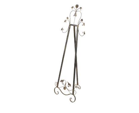 A contemporary black and gilt metal easel. H151cm. (AF). 