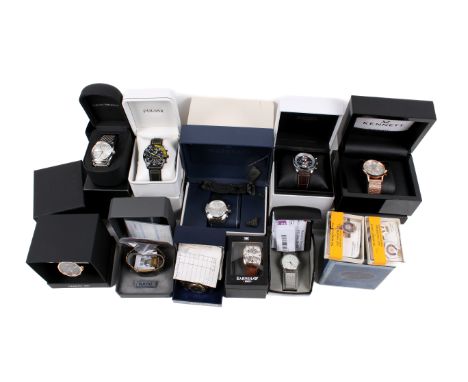 Ten gentlemen's contemporary dress watches, all boxed. Including Kennett, Rado, Seiko, Cerruti, Earnshaw, Christian Lars, Mas