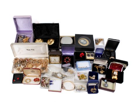 An assortment of jewellery, watches and collectables. Including an Emerald crystal necklace and earring set, a Lorus watch, n