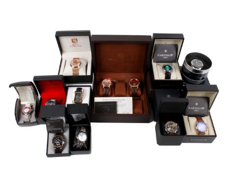 Twelve men's contemporary dress watches, all boxed. Including Fusion, Edifice Casio, Earnshaw, Heritor, Christian Lars, a Con