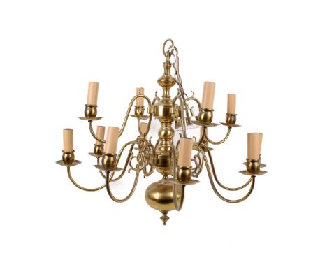 A Lewden large 12 arm two tier brass chandelier pendant ceiling light. Dimeter 60cm H52cm (without chain)