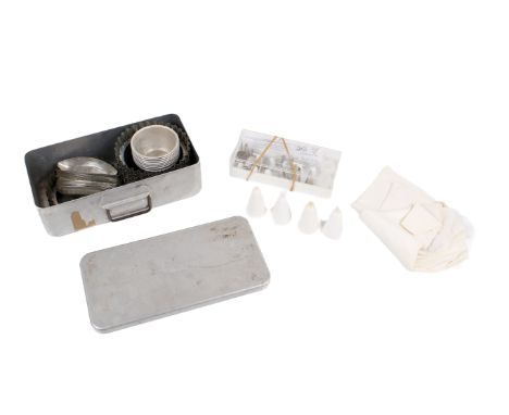 A collection of assorted vintage metal fluted flan moulds and a cake icing set, etc. 