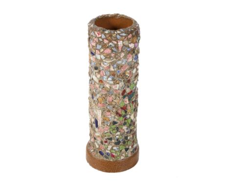 Pottery waste pipe decorated with mosaic work of China shards. H66cm