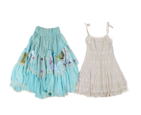 Two pieces of vintage clothing and a Joseph pink silk jacket. The vintage clothing comprising of a white dress with spaghetti