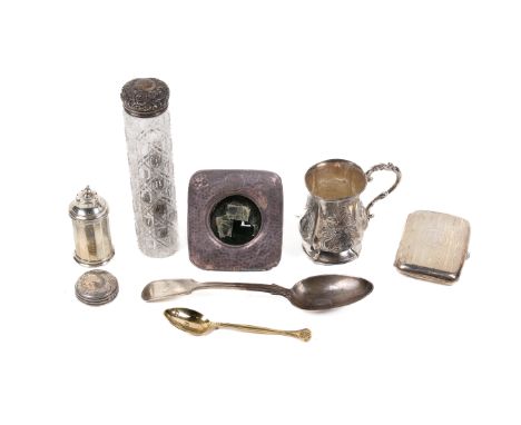 An assortment of 19th century and later silver. Comprising a George IV spoon hallmarked John Harris IV, London 1847, 54.9g, a