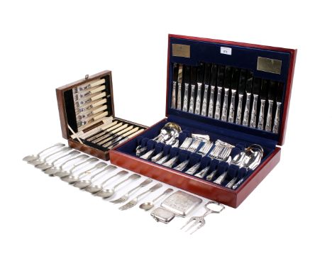 A 65 piece canteen of Viner's silverplated cutlery and other items. Including a cigarette case, a vesta case, etc.