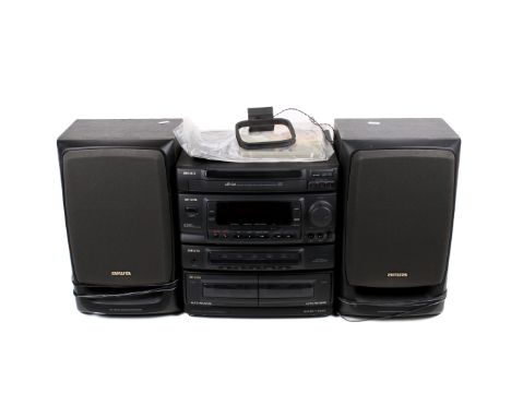 Aiwa CD Stereo Cassette Receiver CX-Z1290K and speakers. With remote and instruction booklet. H38cm