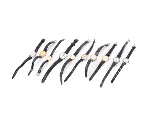 Ten ladies' wristwatches. Including Accurist, Timex, Philip Mercier and Seiko examples, all having leather straps