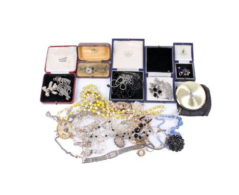A quantity of vintage and modern silver and costume jewellery and watches. Including two silver bracelets and a hinged bangle