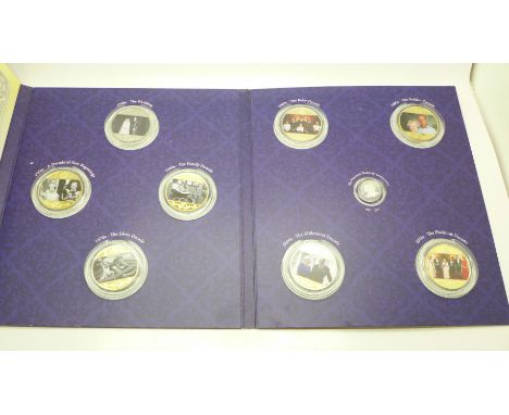 The London Mint Office, The Platinum Wedding Anniversary Photographic Collection, nine coins including a 999.5 Platinum Doubl