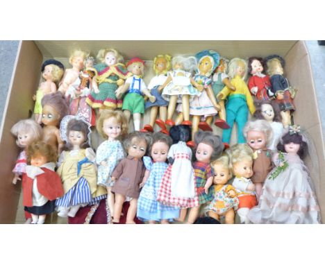 A collection of vintage dolls including Polish wooden, Amanda Jane, Rosebud, etc.